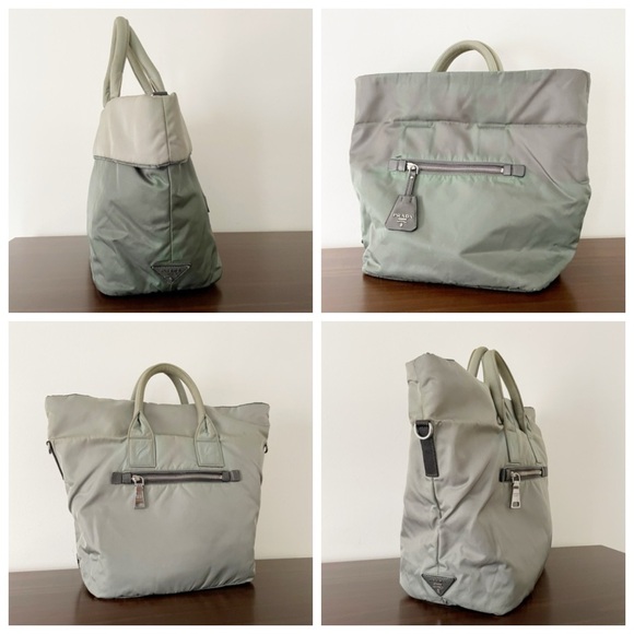 Prada green gray Tessuto nylon reversible travel tote bag - Picture 2 of 13